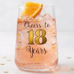 Trinkglas mit Aufdruck 'Cheers' zum 18. Geburtstag | 430 ml Glas als Geburtstagsgeschenk