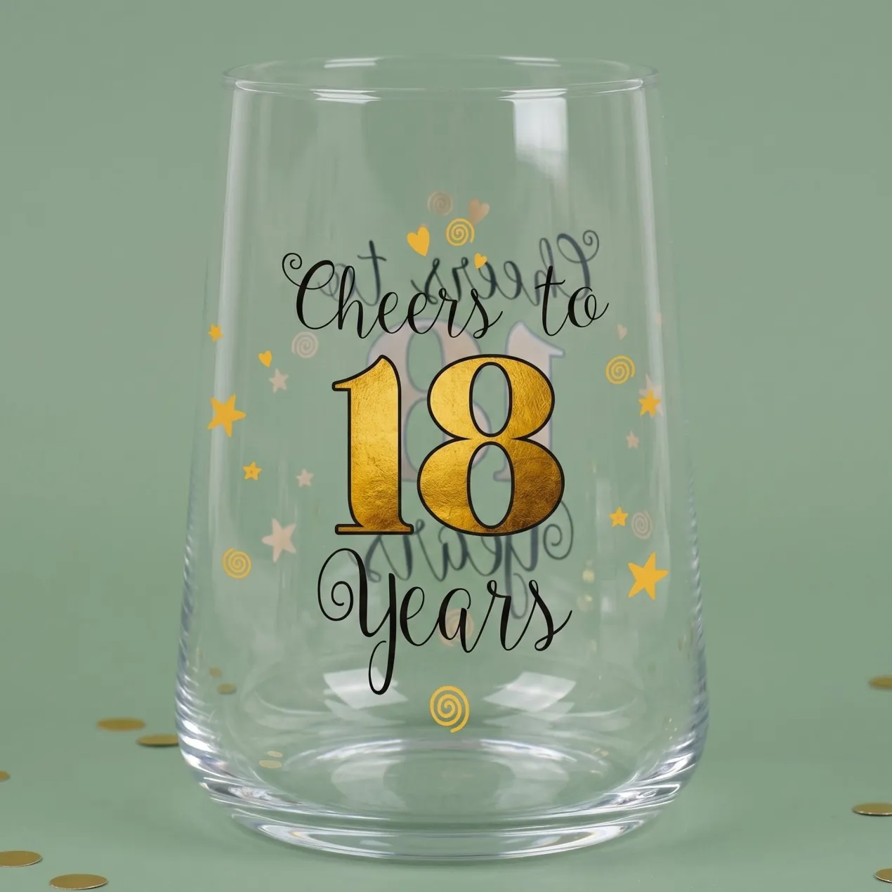Trinkglas mit Aufdruck 'Cheers' zum 18. Geburtstag | 430 ml Glas als Geburtstagsgeschenk