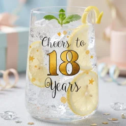 Trinkglas mit Aufdruck 'Cheers' zum 18. Geburtstag | 430 ml Glas als Geburtstagsgeschenk