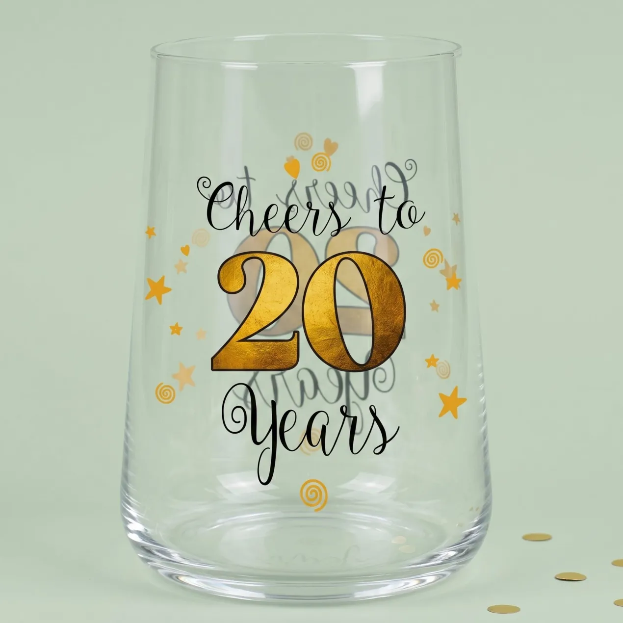 Trinkglas mit Aufdruck 'Cheers' zum 20. Geburtstag | 430 ml Glas als Geburtstagsgeschenk