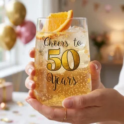 Trinkglas mit Aufdruck 'Cheers' zum 50. Geburtstag | 430 ml Glas als Geburtstagsgeschenk