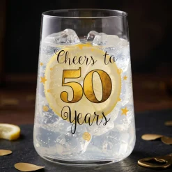 Trinkglas mit Aufdruck 'Cheers' zum 50. Geburtstag | 430 ml Glas als Geburtstagsgeschenk