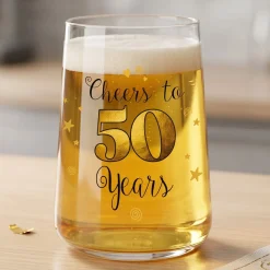 Trinkglas mit Aufdruck 'Cheers' zum 50. Geburtstag | 430 ml Glas als Geburtstagsgeschenk