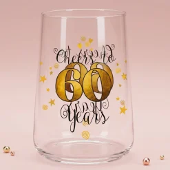Trinkglas mit Aufdruck 'Cheers' zum 60. Geburtstag | 430 ml Glas als Geburtstagsgeschenk