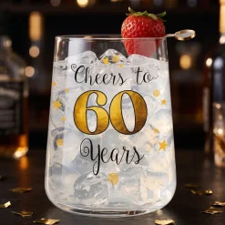 Trinkglas mit Aufdruck 'Cheers' zum 60. Geburtstag | 430 ml Glas als Geburtstagsgeschenk