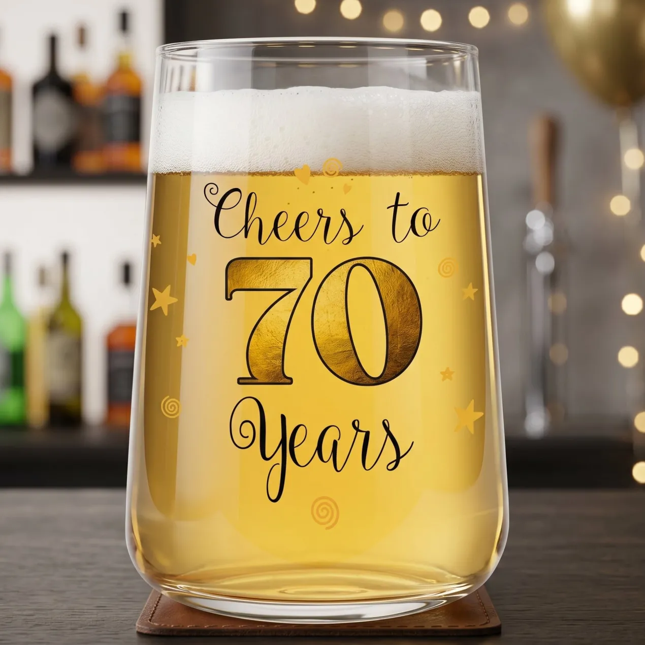 Trinkglas mit Aufdruck 'Cheers' zum 70. Geburtstag | 430 ml Glas als Geburtstagsgeschenk