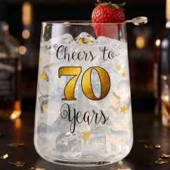 Trinkglas mit Aufdruck 'Cheers' zum 70. Geburtstag | 430 ml Glas als Geburtstagsgeschenk