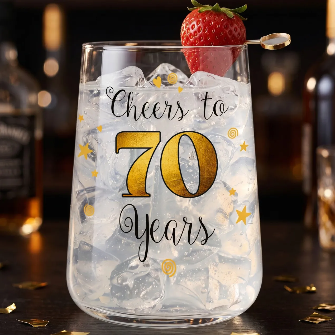 Trinkglas mit Aufdruck 'Cheers' zum 70. Geburtstag | 430 ml Glas als Geburtstagsgeschenk