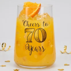 Trinkglas mit Aufdruck 'Cheers' zum 70. Geburtstag | 430 ml Glas als Geburtstagsgeschenk