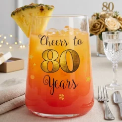 Trinkglas mit Aufdruck 'Cheers' zum 80. Geburtstag | 430 ml Glas als Geburtstagsgeschenk