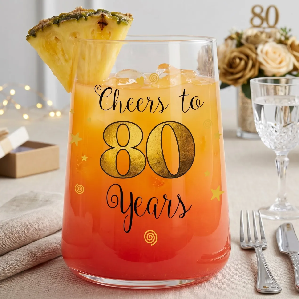 Trinkglas mit Aufdruck 'Cheers' zum 80. Geburtstag | 430 ml Glas als Geburtstagsgeschenk