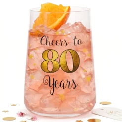 Trinkglas mit Aufdruck 'Cheers' zum 80. Geburtstag | 430 ml Glas als Geburtstagsgeschenk