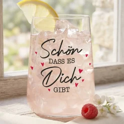 Trinkglas mit Aufdruck 'Schön dass es dich gibt' | Geschenk für Freunde & Familie