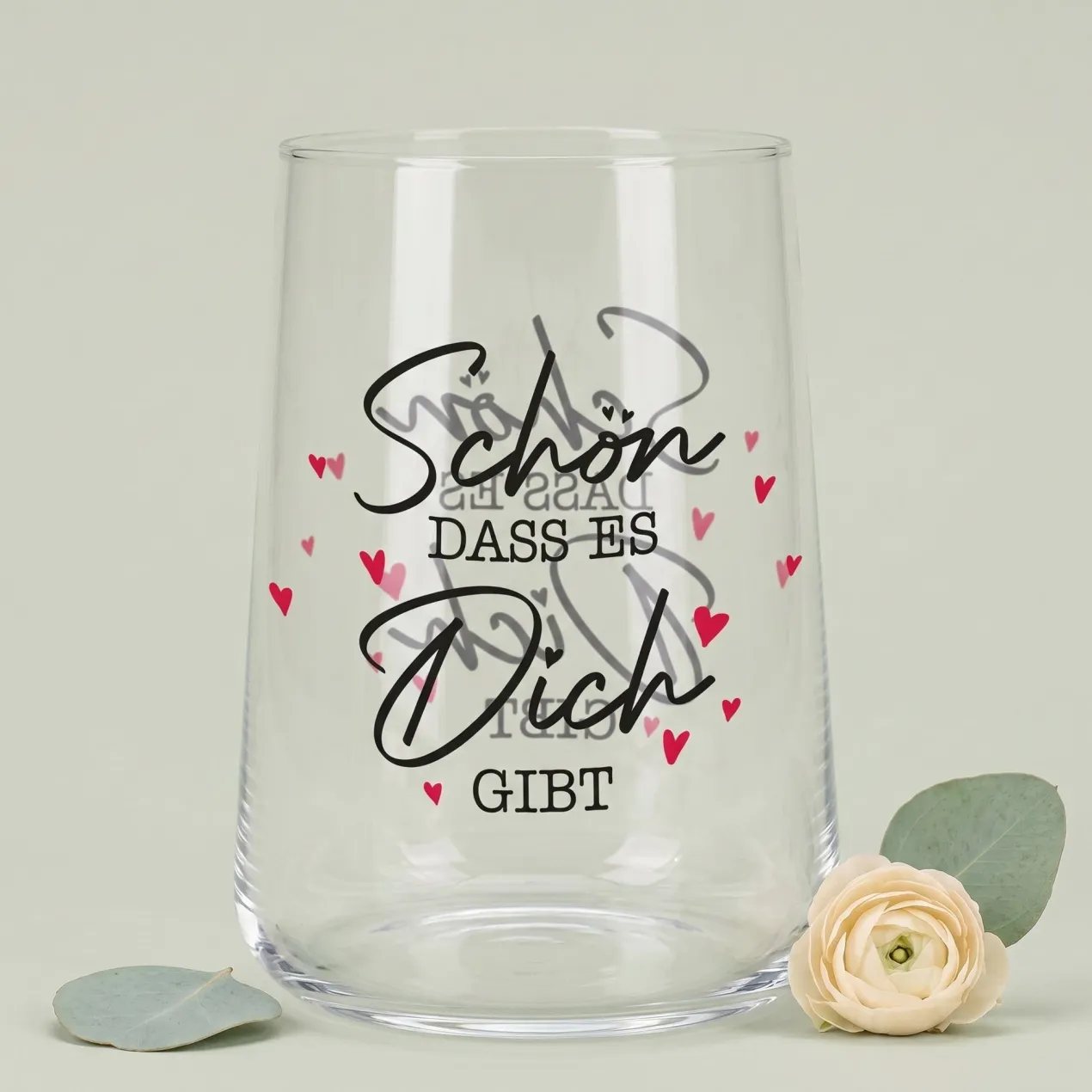 Trinkglas mit Aufdruck 'Schön dass es dich gibt' | Geschenk für Freunde & Familie