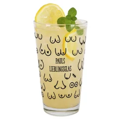 Trinkglas mit Busenmotiv mit Ihrem Wunschtext