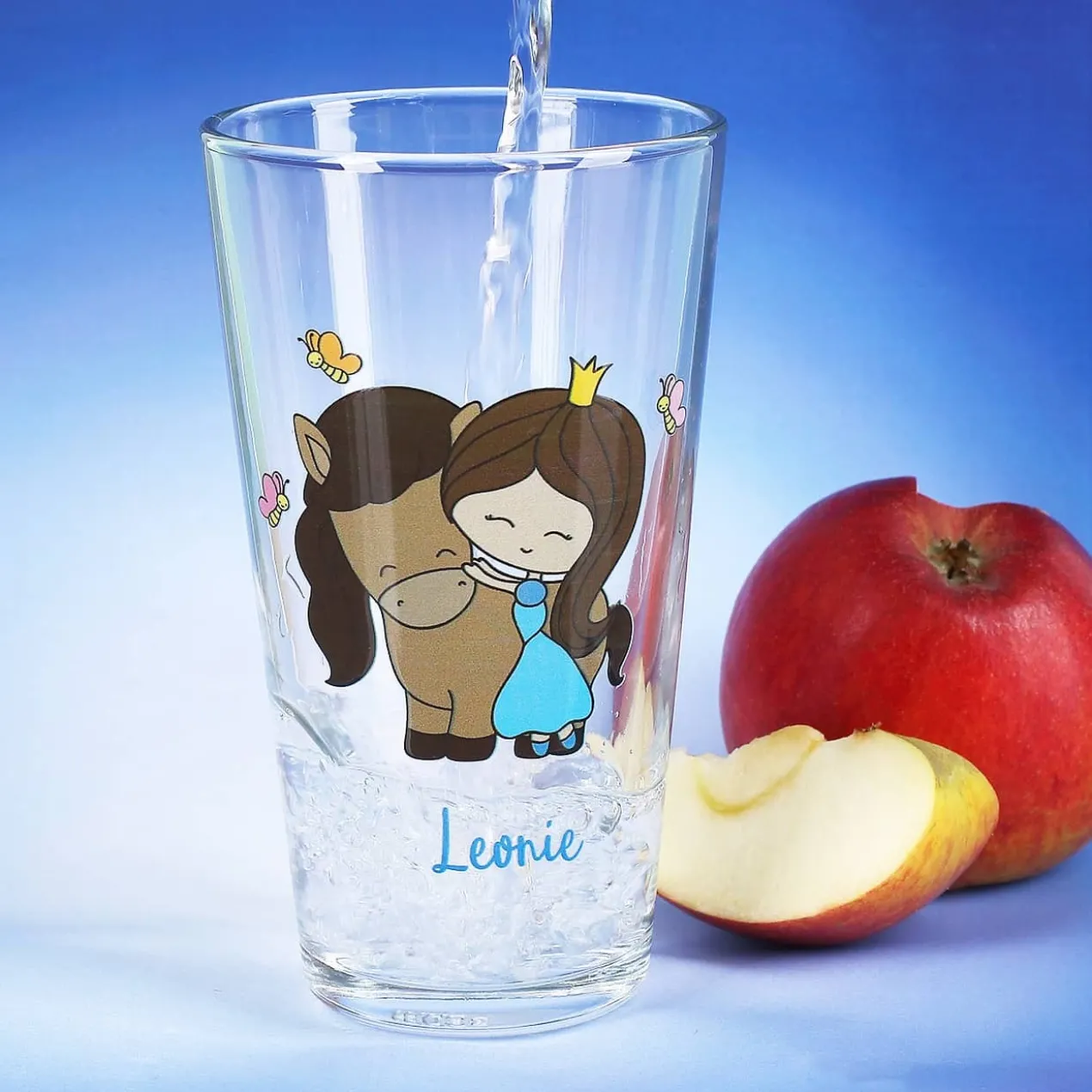 Trinkglas mit Prinzessin und Pferd
