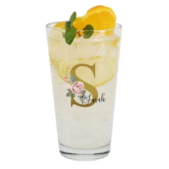 Trinkglas mit Rosen-Monogramm und Name