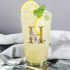Trinkglas mit Rosen-Monogramm und Name
