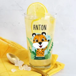 Trinkglas mit Tigermotiv und Namensaufdruck