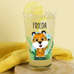 Trinkglas mit Tigermotiv und Namensaufdruck