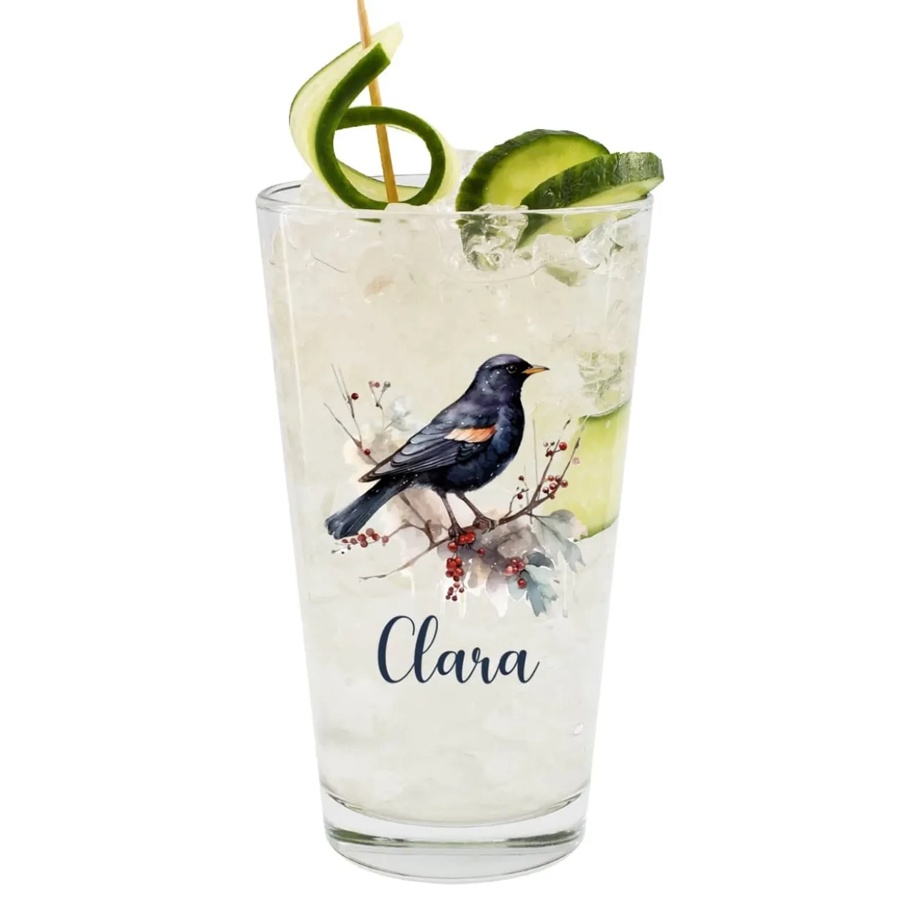 Trinkglas mit Wintertieren und Name, 4 Motive zur Auswahl