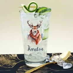 Trinkglas mit Wintertieren und Name, 4 Motive zur Auswahl