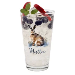 Trinkglas mit Wintertieren und Name, 4 Motive zur Auswahl