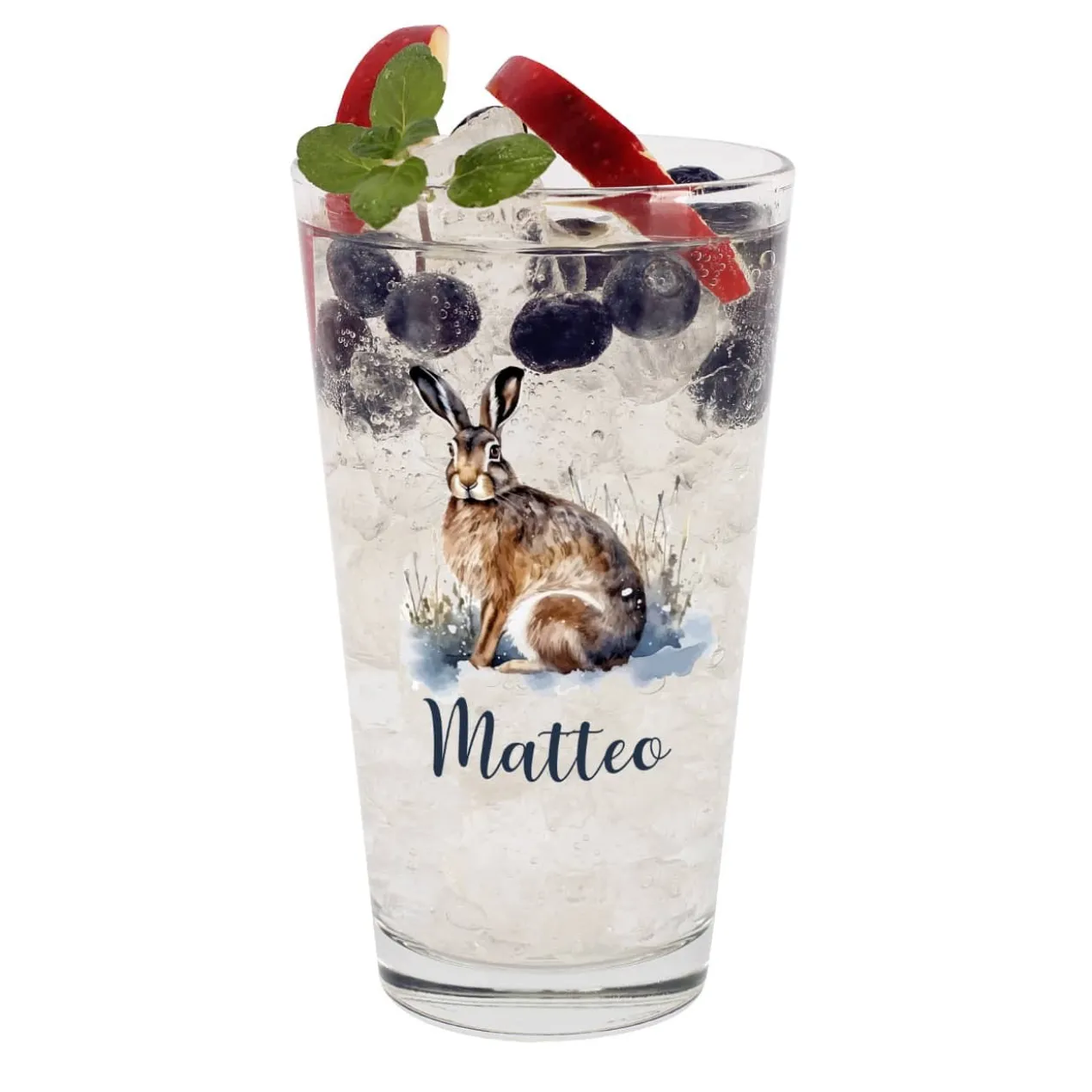 Trinkglas mit Wintertieren und Name, 4 Motive zur Auswahl
