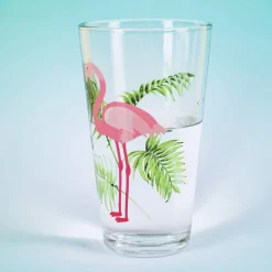 Trinkglas -Tropical- mit Flamingo und Name