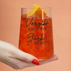 Trinkglas 'Vergiss nie, wie stark du bist!' als Geschenk für Freunde & Familie | 430 ml Glas