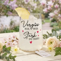 Trinkglas 'Vergiss nie, wie stark du bist!' als Geschenk für Freunde & Familie | 430 ml Glas