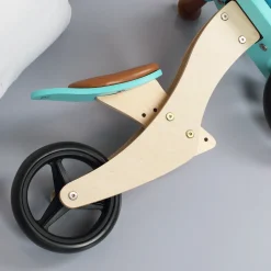Türkises Laufrad-Trike aus Holz 2-in-1 mit Namensaufdruck
