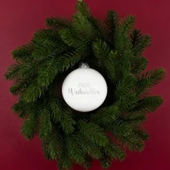Türkranz & Wandschmuck mit gravierter Kugel 'Frohe Weihnachten' in Rot oder Weiß | Weihnachtsdeko