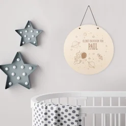 Türschild aus Holz mit Weltraum-Motiv fürs Kinderzimmer