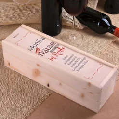 Träume gehen nie in Rente - Flaschenverpackung aus Holz mit Wunschtext