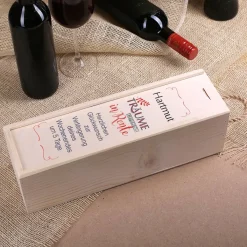 Träume gehen nie in Rente - Flaschenverpackung aus Holz mit Wunschtext