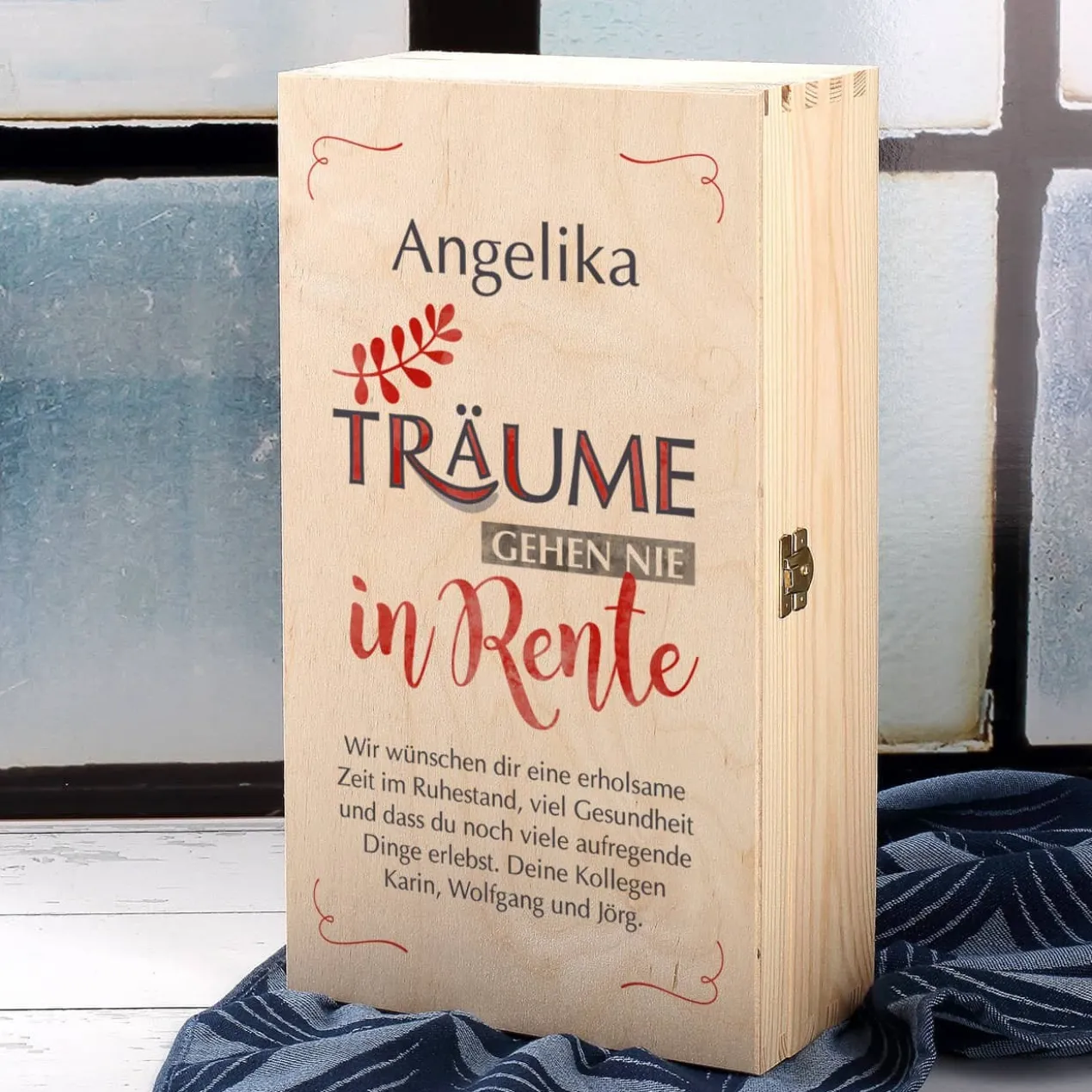 Träume gehen nie in Rente - Wein-Set mit graviertem Glas