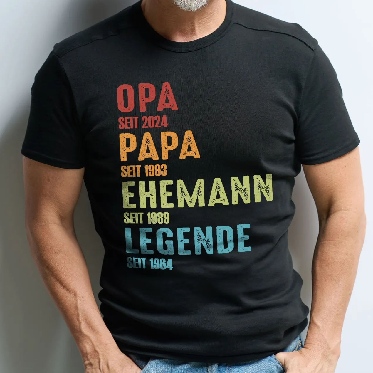 T-Shirt für Männer personalisierbar mit Jahreszahlen | Opa, Papa, Ehemann, Legende