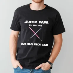 T-Shirt für Papas zum Vatertag o. Geburtstag mit Lichtschwert Motiv | Personalisiert | Schwarz