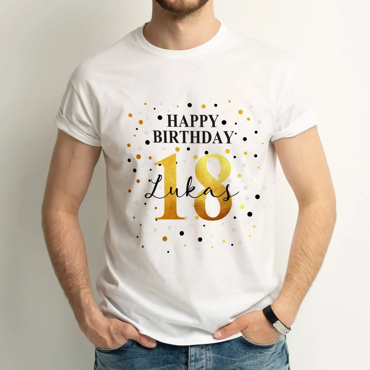 T-Shirt mit Geburtstags-Motiv personalisiert mit Alter & Name | Happy Birthday
