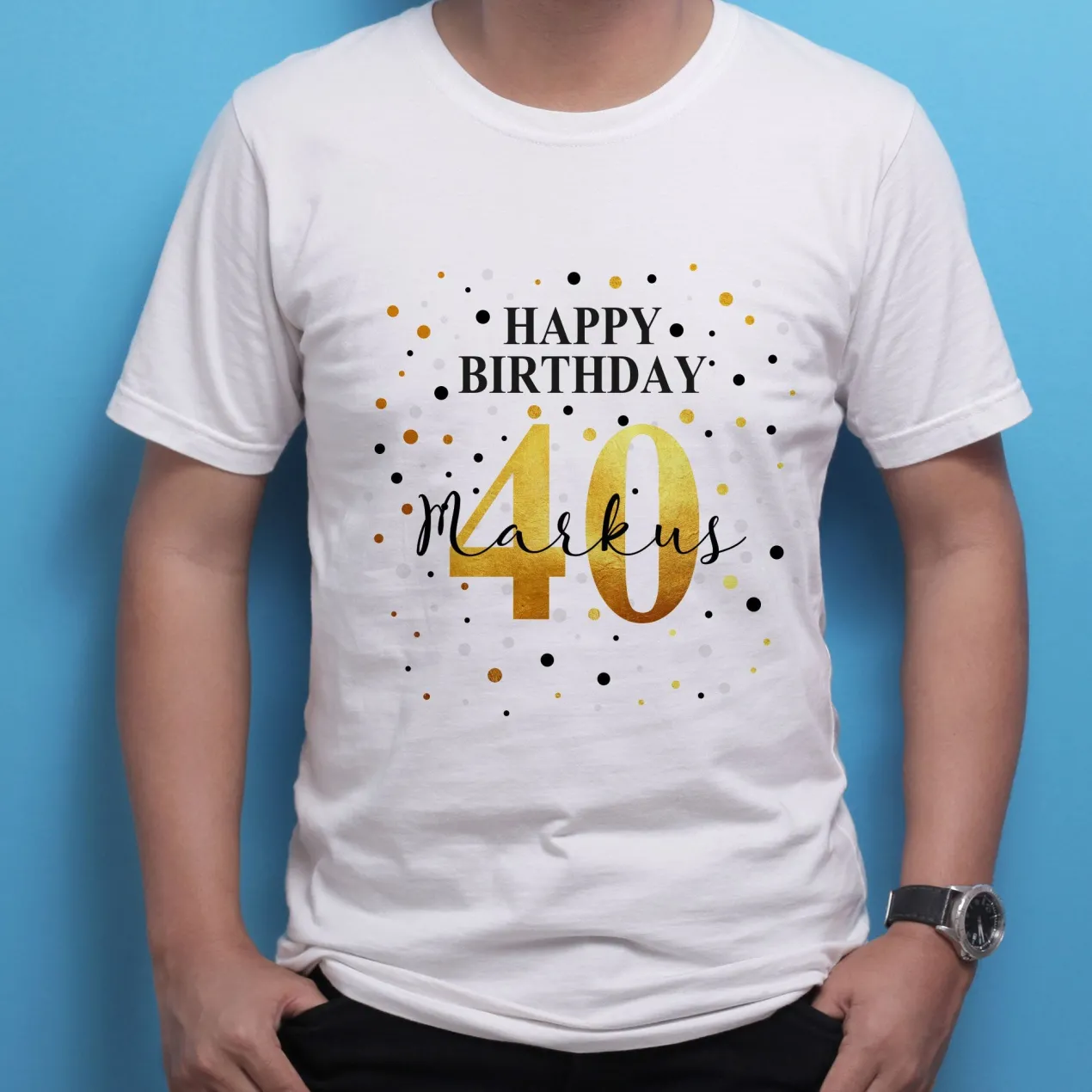 T-Shirt mit Geburtstags-Motiv personalisiert mit Alter & Name | Happy Birthday