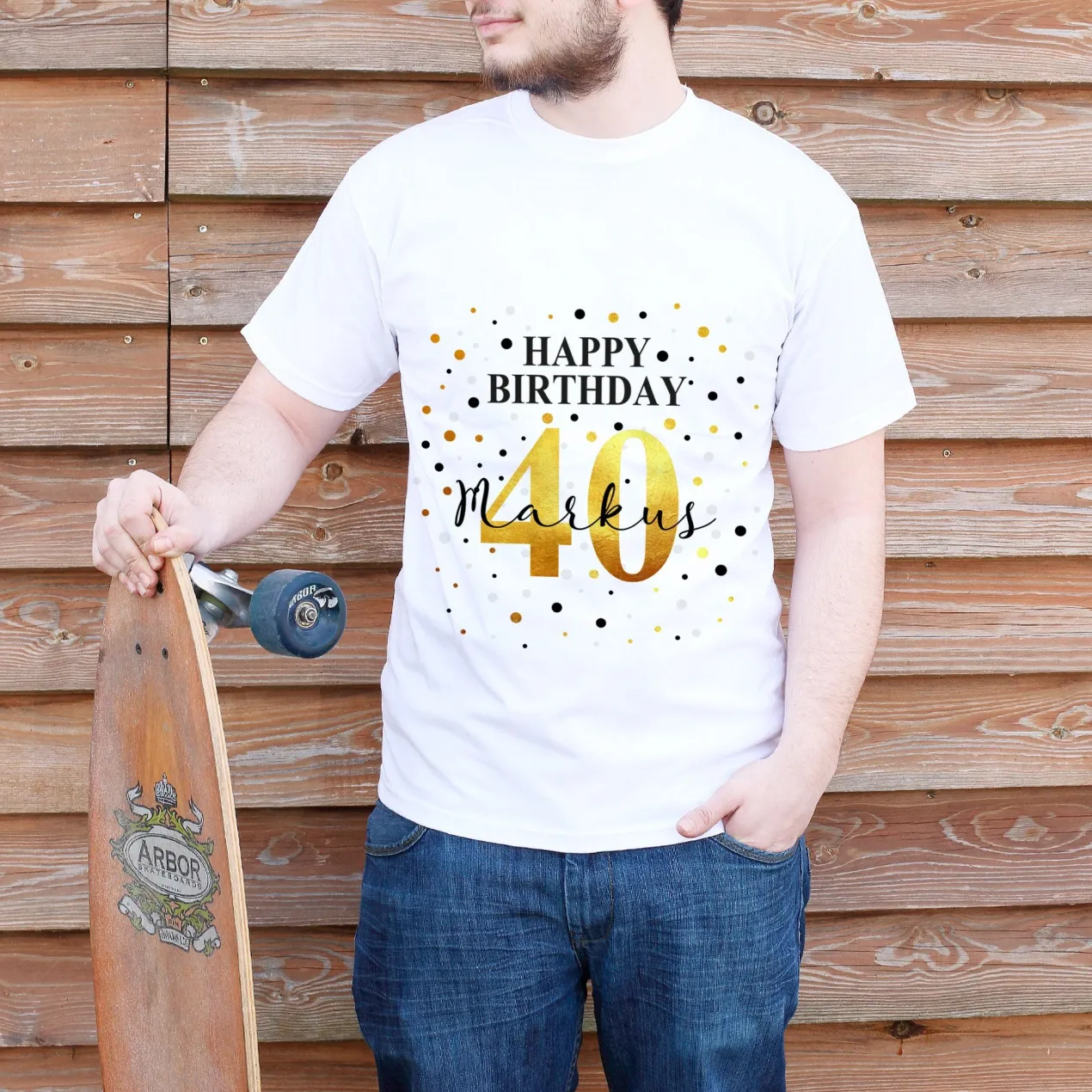 T-Shirt mit Geburtstags-Motiv personalisiert mit Alter & Name | Happy Birthday