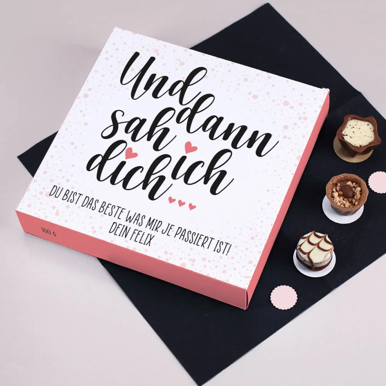 Und dann sah ich dich... Lindt Pralinés mit 2 Zeilen Wunschtext
