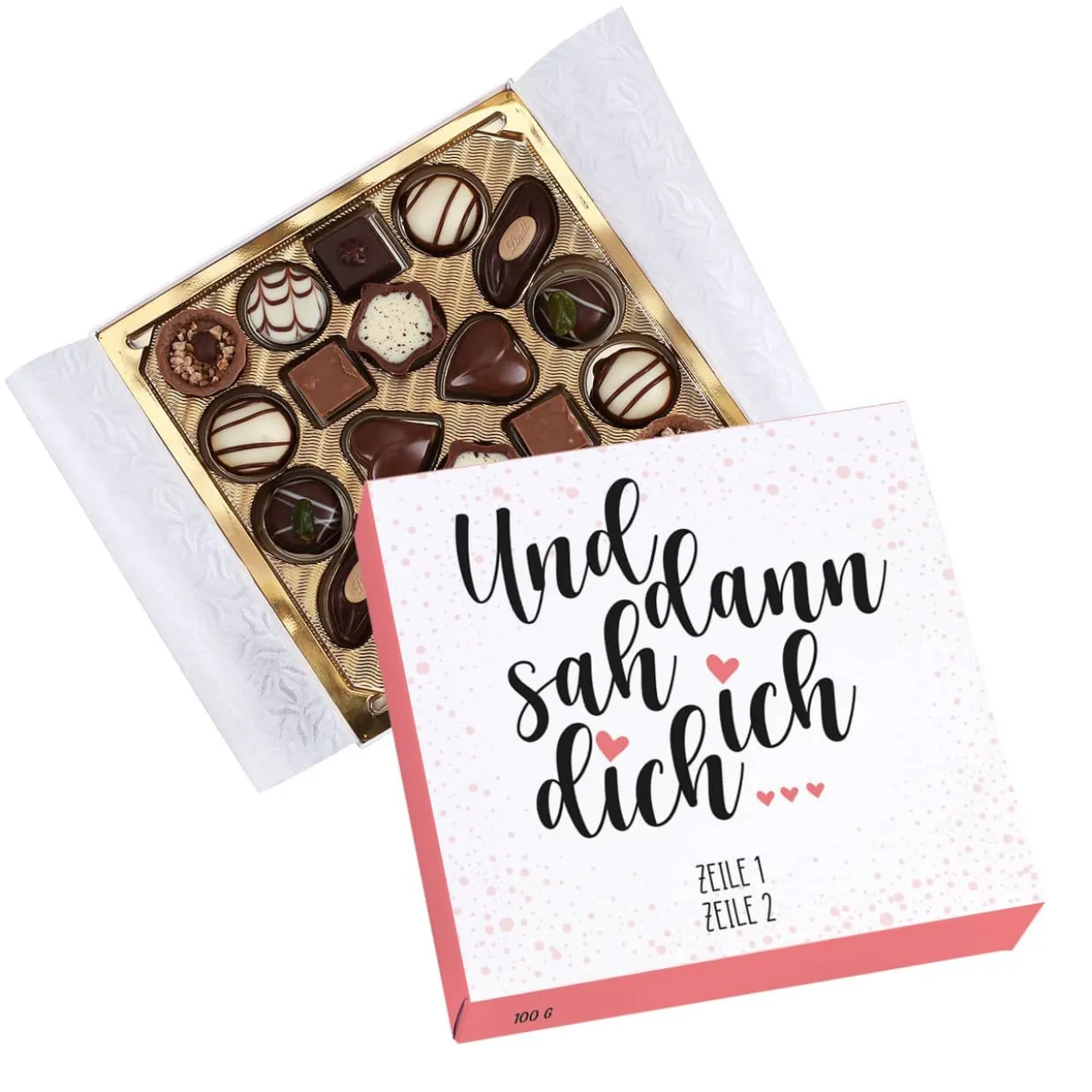 Und dann sah ich dich... Lindt Pralinés mit 2 Zeilen Wunschtext