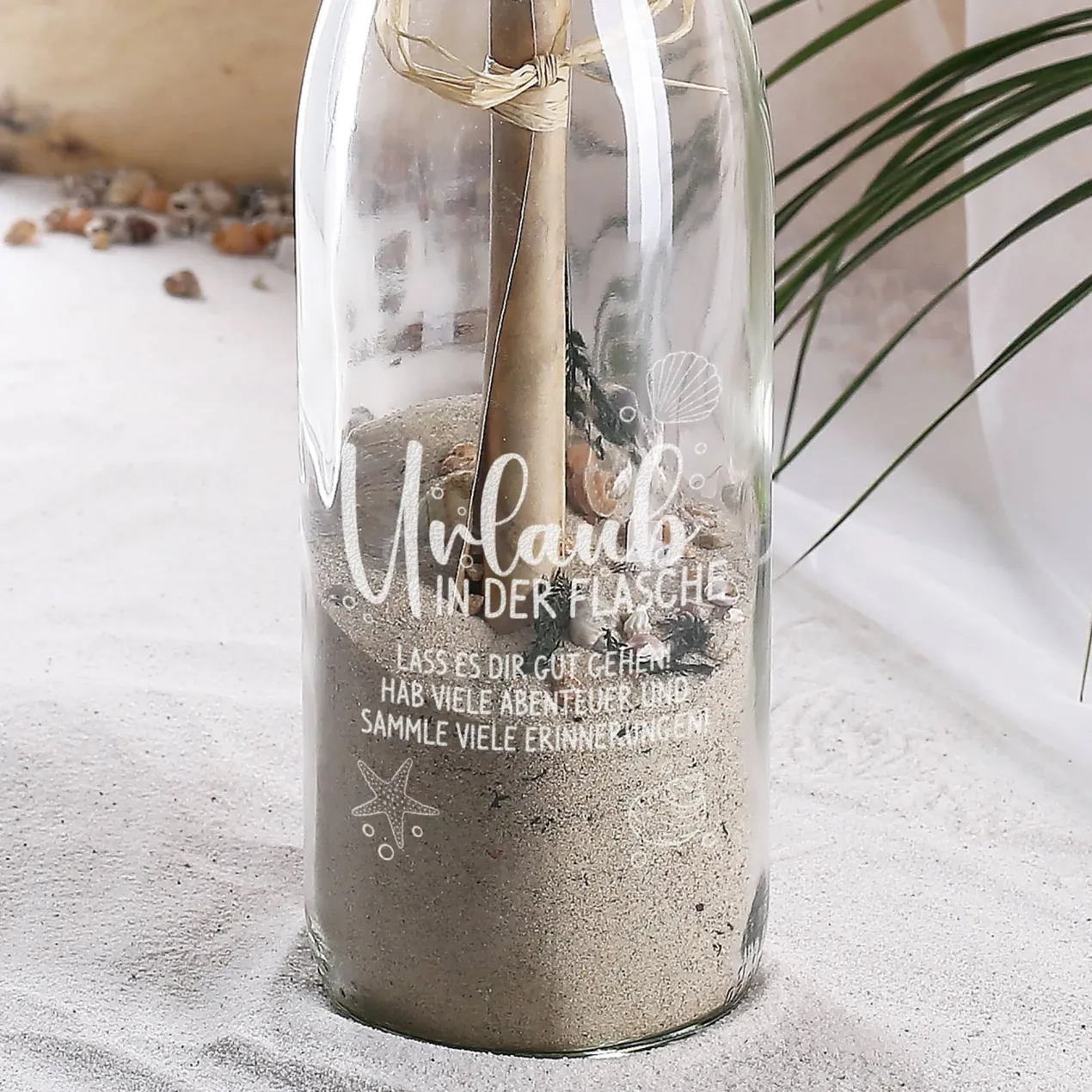 Urlaub in der Flasche - gefüllte Flaschenpost mit Wunschtext personalisiert