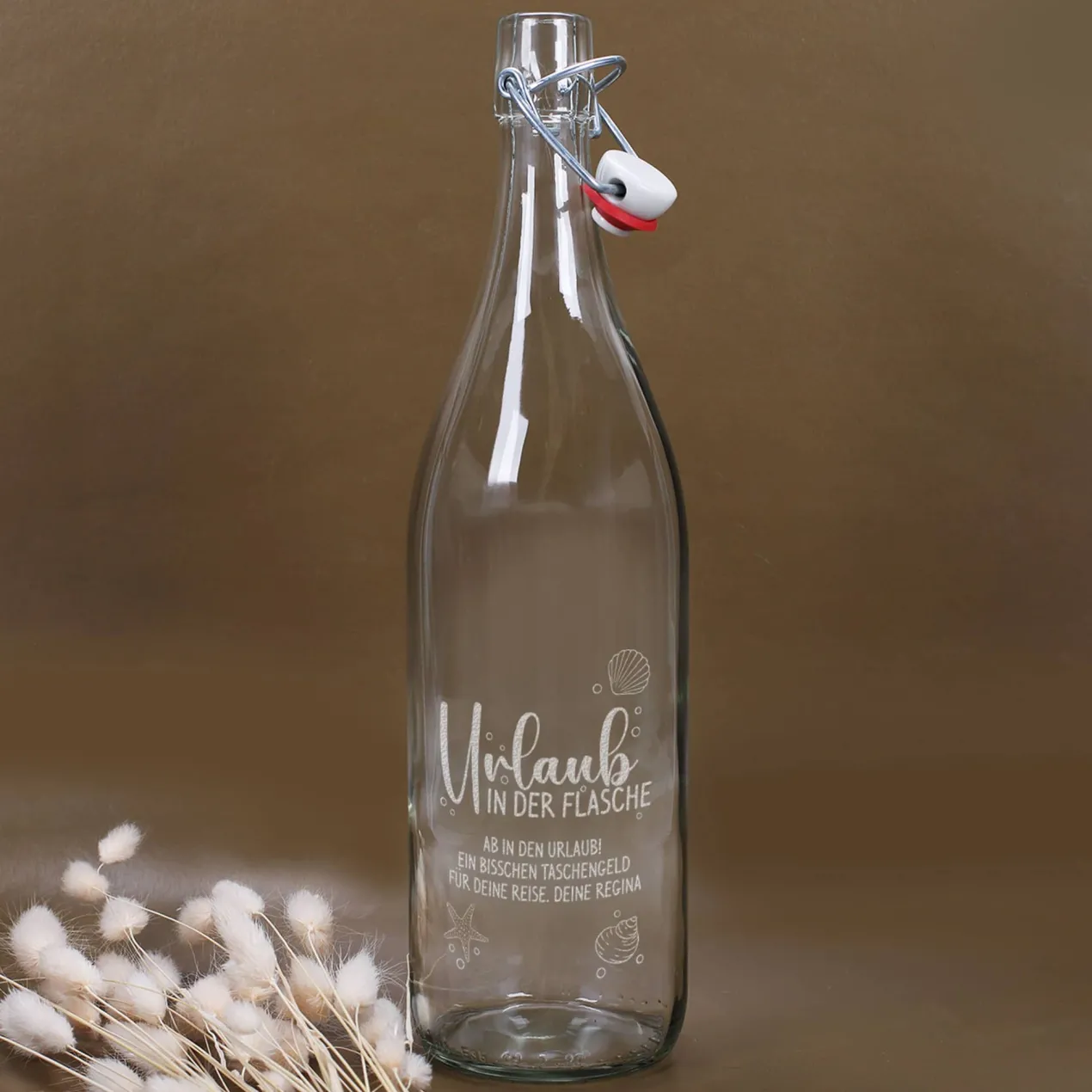Urlaub in der Flasche - gefüllte Flaschenpost mit Wunschtext personalisiert