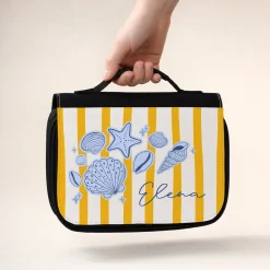 Urlaub Kulturbeutel personalisiert mit Name | Waschtasche zum Aufhängen mit Strand Motiv