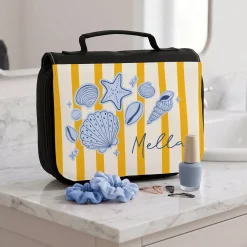 Urlaub Kulturbeutel personalisiert mit Name | Waschtasche zum Aufhängen mit Strand Motiv