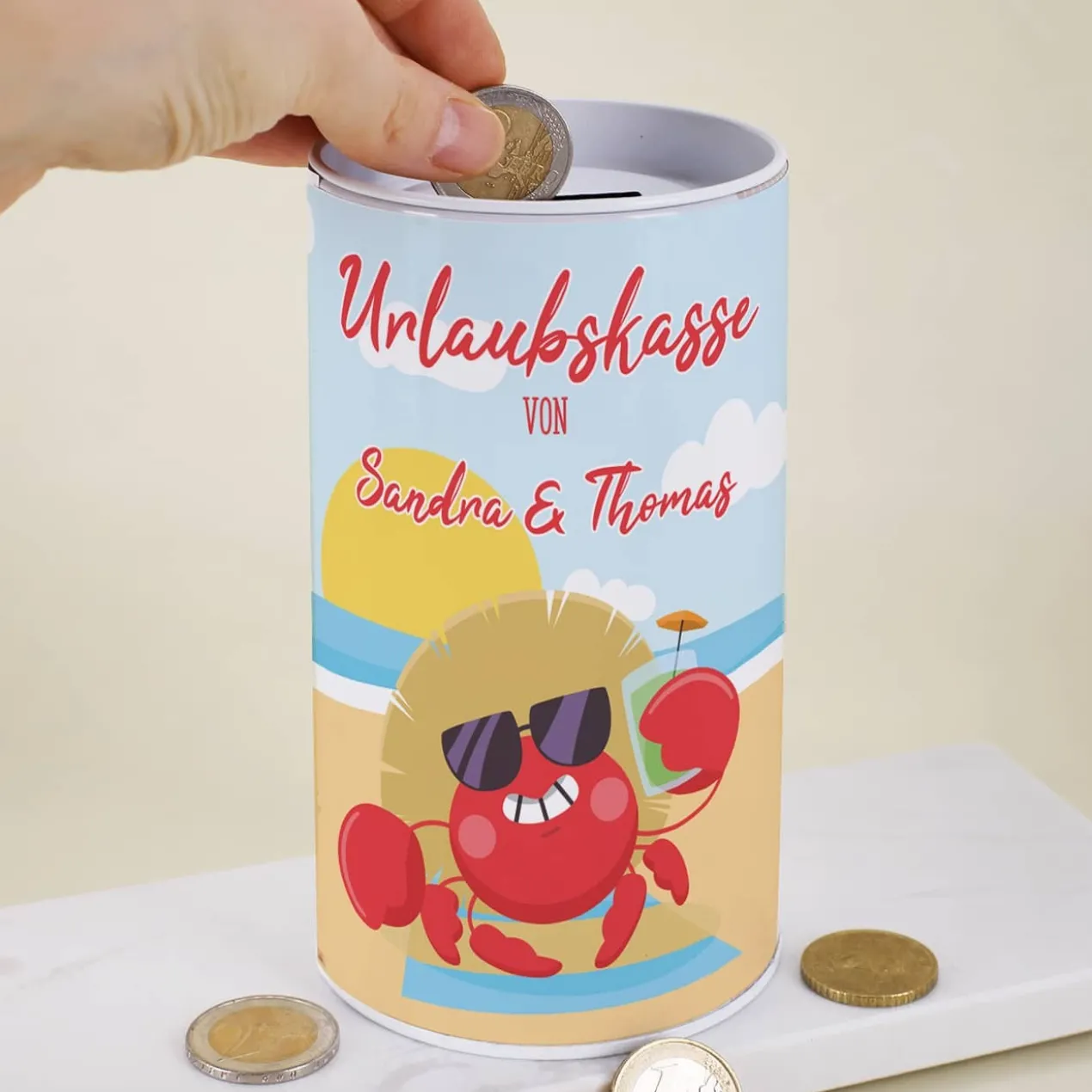 Urlaubskasse - Spardose mit Ihrem Wunschnamen