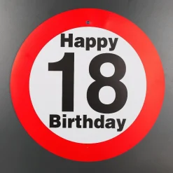 Verkehrsschild mit Saugnapf zum 18. Geburtstag
